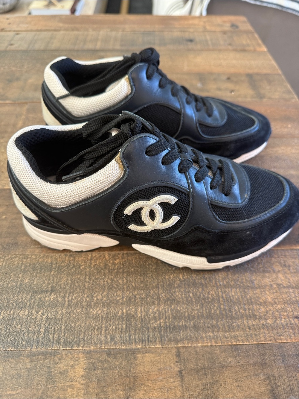 CHANEL Black and White Men’s Chunky Logo Sneakers